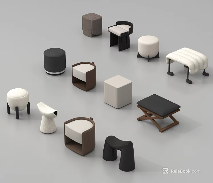 Modern Sofa Stools With Various Shapes Colors And Design Styles For Home Decor 3d model 