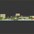 3D Architectural Model of Urban Complex With Buildings Greenery and Central Plaza