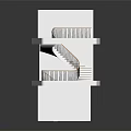 Spiral and Straight Staircases With Wooden Railings In Multi Level White Building Model