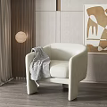 Beige Single Sofa in Modern Luxury Style with Cushion Art Painting Curtain and Wooden Floor