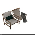 Comfortable Wooden Accent Chairs With Woven Seat Green Cushion And Striped Blanket