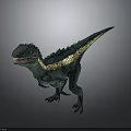 Green Dinosaur with Yellow Stripe Standing in Fierce Pose Showing Sharp Teeth 3d model