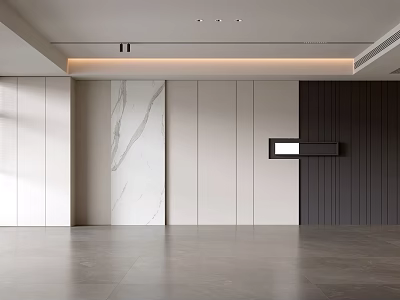 Modern Living Room Interior Design With Marble Accent Wall And Wooden Panels 3d model