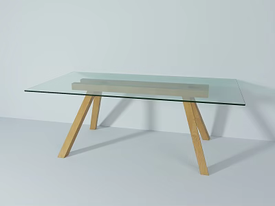 Modern Coffee Table with Glass Top and Wooden Legs for Living Room Interior 3d model