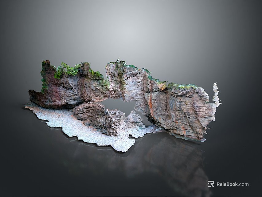 Stone and Wood Decorative Landscape Structure With Green Plants Hollow Center And White Base 3d model 