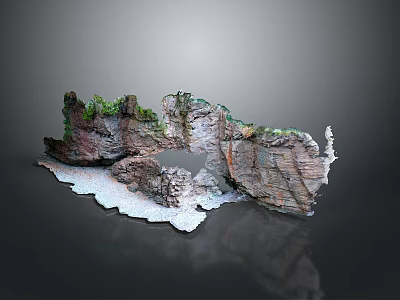 Stone and Wood Decorative Landscape Structure With Green Plants Hollow Center And White Base 3d model