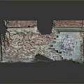 Modern Urban Scene Featuring Weathered Brick Wall With Graffiti Broken Sections And Grass