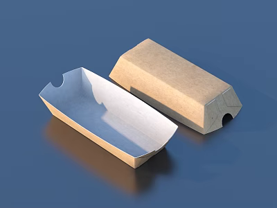Open And Closed Paper Food Containers With White Interior And Brown Exterior 3d model
