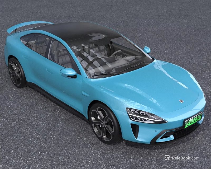 Blue Electric Sports Car With Black Roof Sleek Design And Modern Exterior 3d model 