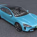 Blue Electric Sports Car With Black Roof Sleek Design And Modern Exterior