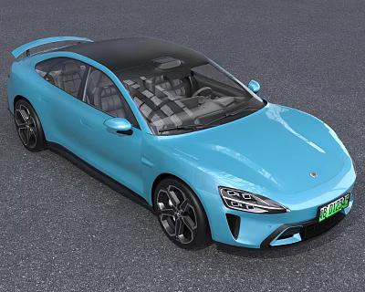 Blue Electric Sports Car With Black Roof Sleek Design And Modern Exterior 3d model