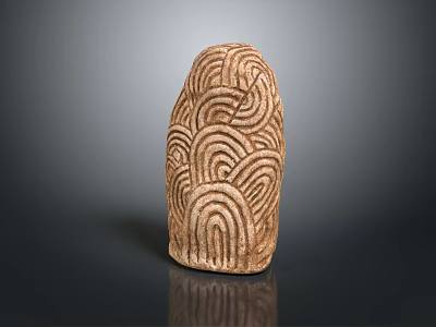 Stone Wood Sculpture With Intricate Carved Wave Patterns In Natural Brown Tone 3d model