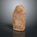 Stone Wood Sculpture With Intricate Carved Wave Patterns In Natural Brown Tone