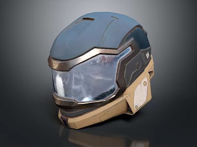 Modern Tech Inspired Protective Helmet With Blue Shell Brown Accents And Transparent Visor 3d model