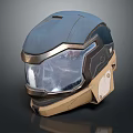 Modern Tech Inspired Protective Helmet With Blue Shell Brown Accents And Transparent Visor 3d model