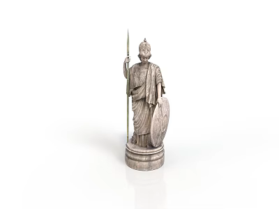 Detailed Classical Warrior Statue Standing With Spear Shield And Pedestal 3d model