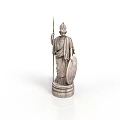Detailed Classical Warrior Statue Standing With Spear Shield And Pedestal