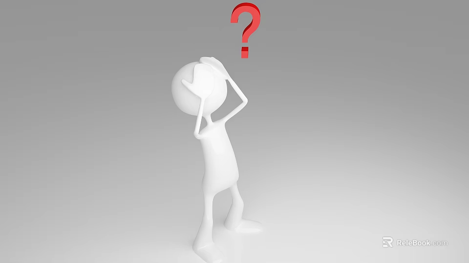 White Stick Figure Thinking With Red Question Mark Above Head In Gray Background 3d model
