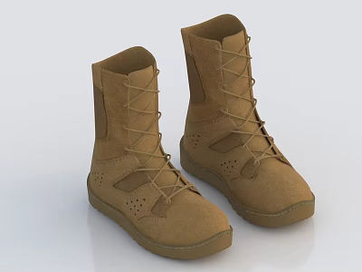 Brown Suede Lace Up Boots With Perforated Details And Flat Sole 3d model