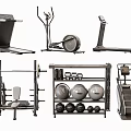 Home Gym Fitness Equipment Collection With Treadmill Elliptical Barbell Exercise Balls And Dumbbells