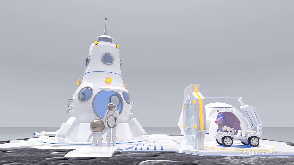 Futuristic White Space Station Featuring Astronauts Transparent Module And Exploration Vehicle 3d model 