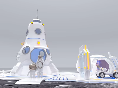 Futuristic White Space Station Featuring Astronauts Transparent Module And Exploration Vehicle 3d model