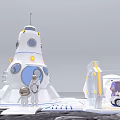 Futuristic White Space Station Featuring Astronauts Transparent Module And Exploration Vehicle