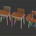 Simple Wooden Desks And Chairs Furniture Featuring Metal Legs And Backrests