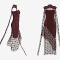Elegant Burgundy Asymmetric Dress With Long Lace Sleeves And Patterned Details