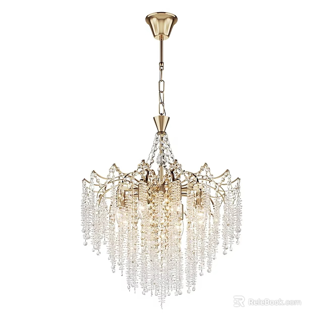 Elegant Crystal Chandelier With Gold Frame And Hanging Pendant Chains For Home Decor 3d model 