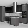 Sleek Modern Kitchen Interior With Dark Cabinets Marble Island Countertop And Stainless Steel Ovens