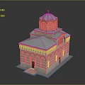 Traditional Church Building With Blue Dome Red Brick Walls Arched Windows And Steps