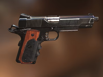 Sleek Pistol Design Featuring Black Metal Body And Textured Wooden Grip 3d model Sleek Pistol Design Featuring Black Metal Body And Textured Wooden Grip 3d model