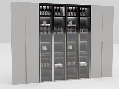 Modern Wine Cabinet Design With Glass Doors Wine Bottles And Glassware 3d model