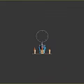 Blue Creature Monster Near Circular Ring With Lit Candles On Brown Platform