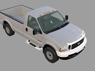 White Ford Single Cab Pickup Truck With Open Bed And Black Wheels Front View 3d model