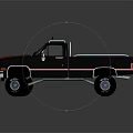 Classic Black Pickup Truck Featuring Red Stripes And Roof Lights With Off Road Tires