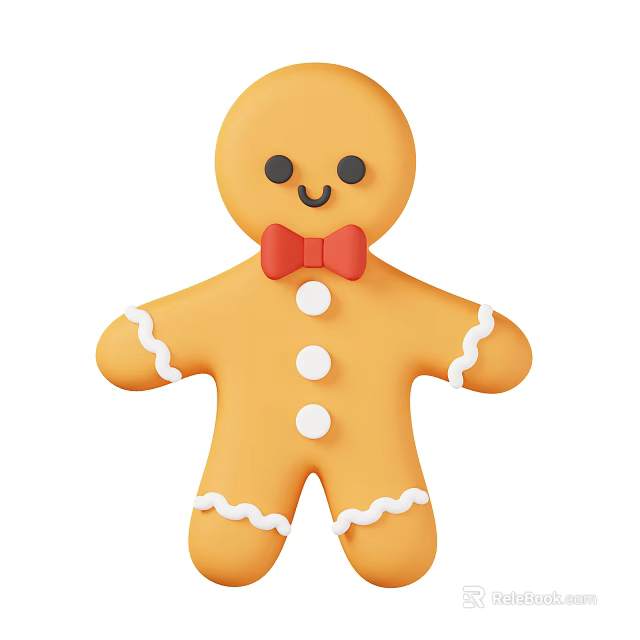Gingerbread Man Decorative Ornament Set With Orange Body Red Bow Tie And White Icing Details 3d model 