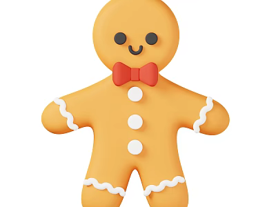 Gingerbread Man Decorative Ornament Set With Orange Body Red Bow Tie And White Icing Details 3d model