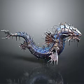 Metallic Dragon Like Creature Design With Blue Silver Spikes And Mechanical Parts
