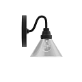 Modern Black Metal Wall Sconce With Transparent Glass Cone Shade Design