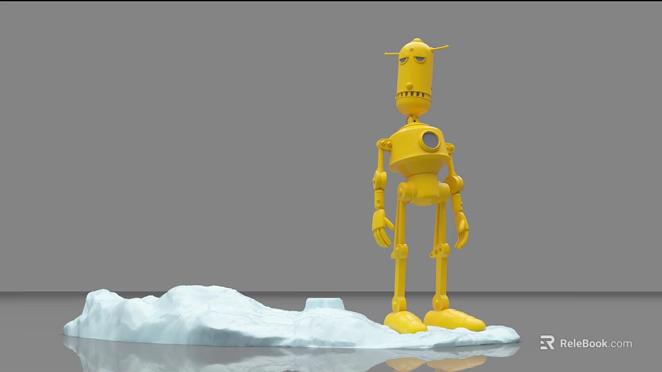 Intelligent Yellow Robot Standing On Iceberg With Gray Background Design 3d model 