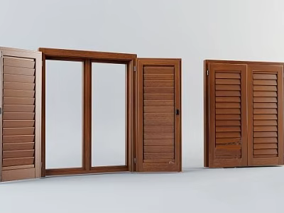 Wooden Double Doors With Louvered Panels And Glass Insert Designs For Home 3d model