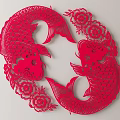 Red Paper Cut Koi Fish Wall Decor With Floral Patterns And Traditional Design