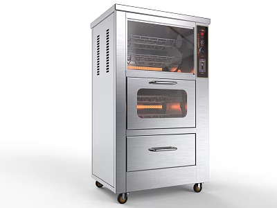 Stainless Steel Commercial Kitchen Oven With Glass Door Drawer And Wheels 3d model