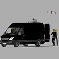 Black Mercedes-Benz Utility Van With Open Door Roof Equipment Drone And Nearby Person