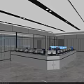 Modern Control Room Featuring Large Blue Display Wall Curved Control Desk And Multiple Screens 3d model