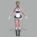 Woman With Green Hair Wearing Maid Outfit White Gloves And Black Boots
