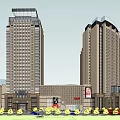 Modern Commercial Complex Featuring Geometric Facade Retail Shops Chatime H&M Street Entrance and Trees