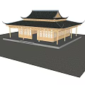 Ancient Chinese Architecture With Black Roof Overhanging Eaves Wooden Structure And Carved Windows